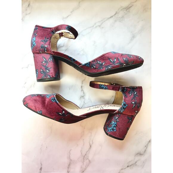 libby. edelman Shoes - LIBBY EDELMAN Size 10 Floral Velvet Jessica Ankle Strap Block Heel Suede Pumps